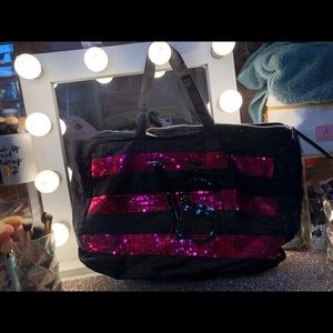 victoria’s secret black and pink sequin tote